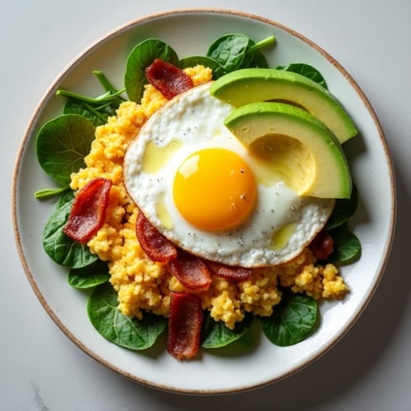 Cottage Cheese Scramble with Spinach and Turkey Bacon