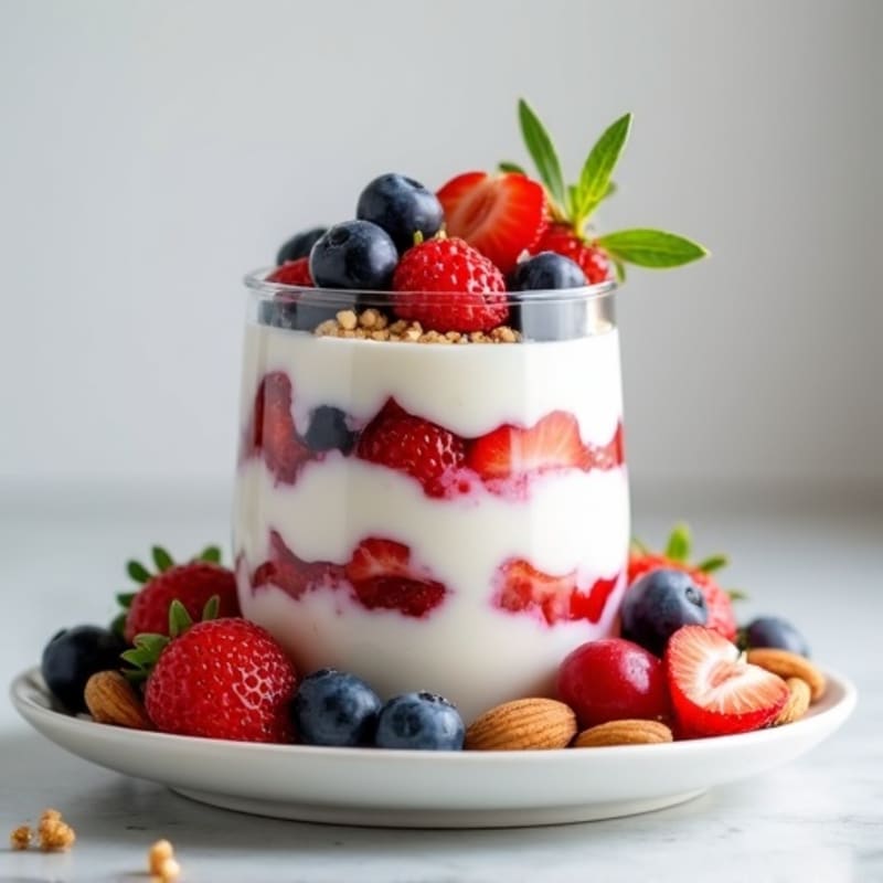 Greek Yogurt Protein Parfait with Mixed Berries and Almonds