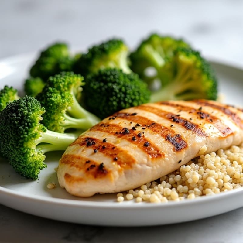 Grilled Chicken Breast with Roasted Broccoli and Quinoa