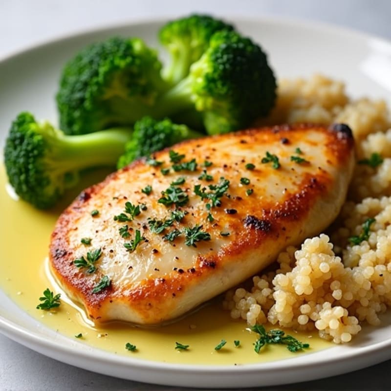 Herb-Roasted Chicken Breast with Steamed Broccoli and Quinoa