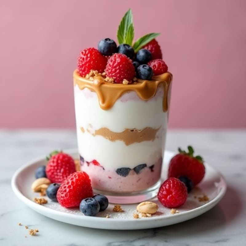 Greek Yogurt Protein Parfait with Mixed Berries and Almond Butter