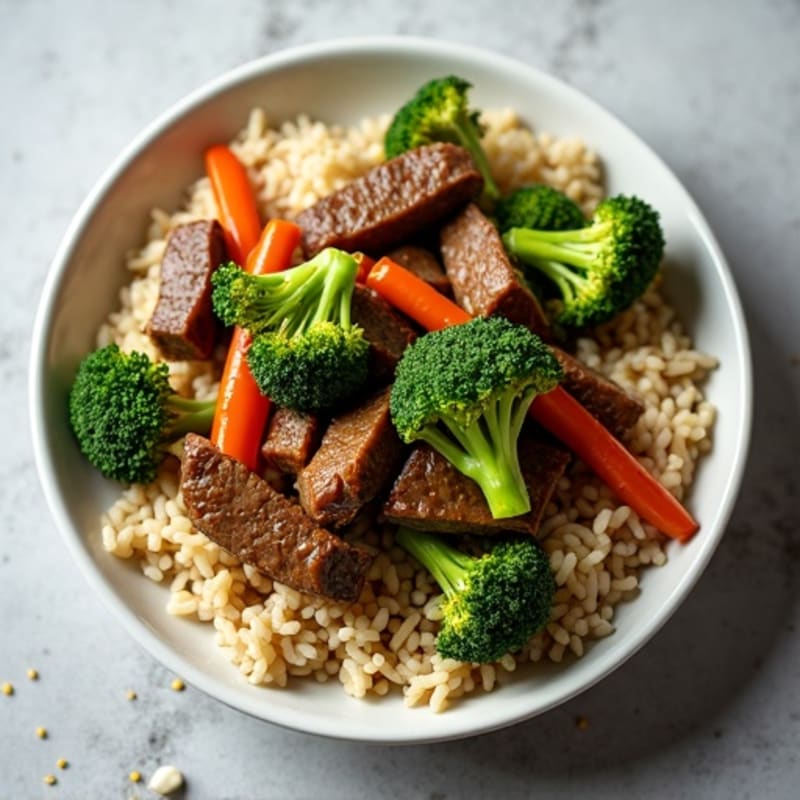 Garlic-Ginger Beef and Broccoli Stir-Fry with Fluffy Brown Rice