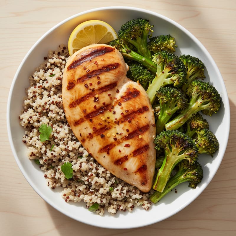 Grilled Chicken Breast with Quinoa and Roasted Broccoli