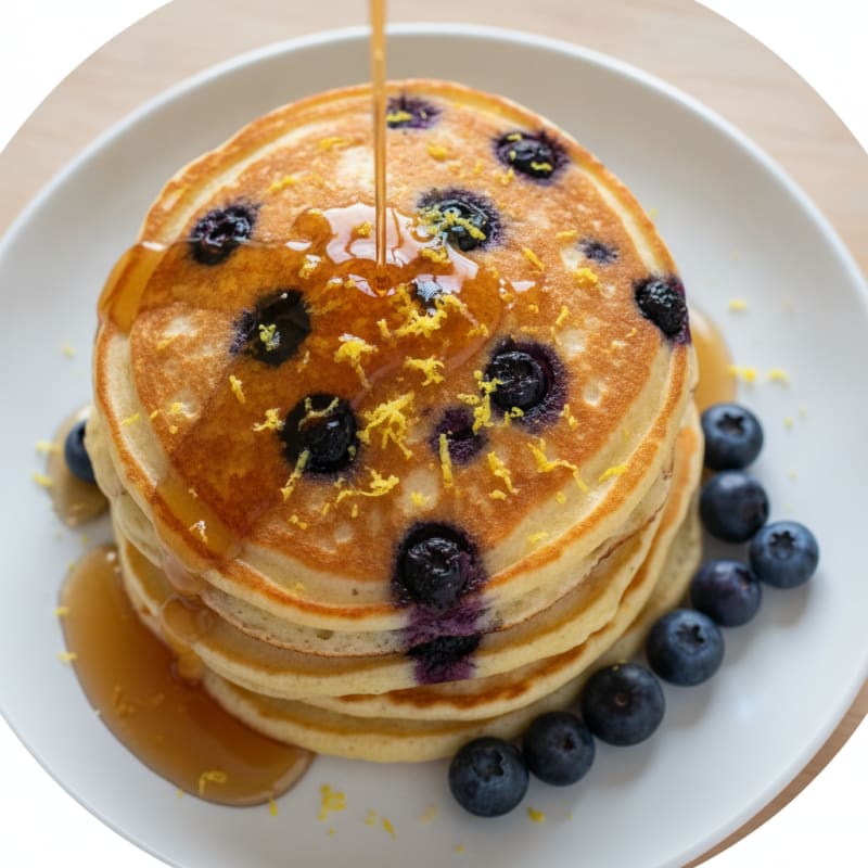 Blueberry Ricotta Pancakes with Maple Syrup