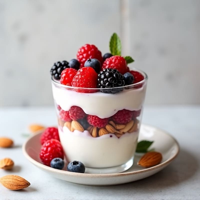 Greek Yogurt Protein Parfait with Mixed Berries and Almonds