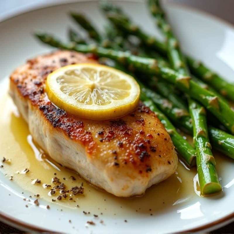 Lemon Garlic Pan Seared Chicken with Roasted Asparagus