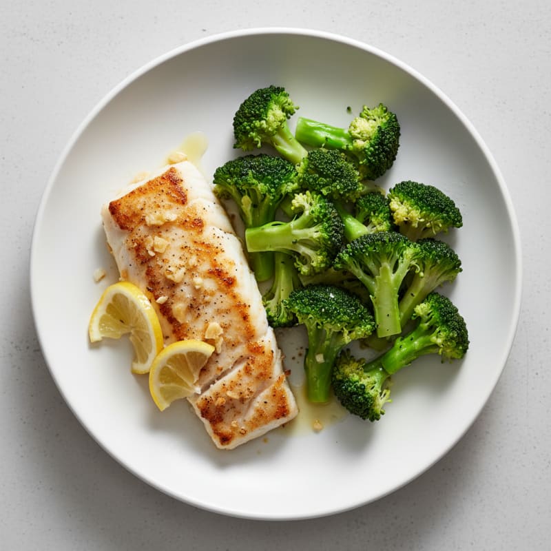 Seared Cod Fillet with Steamed Broccoli