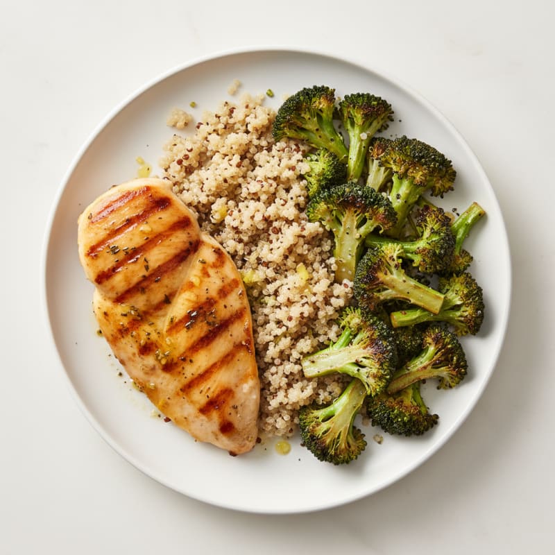Grilled Chicken Breast with Roasted Broccoli and Quinoa