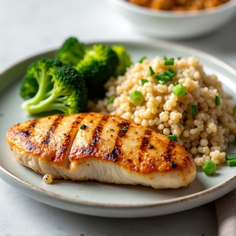Grilled Chicken Breast with Quinoa and Steamed Broccoli