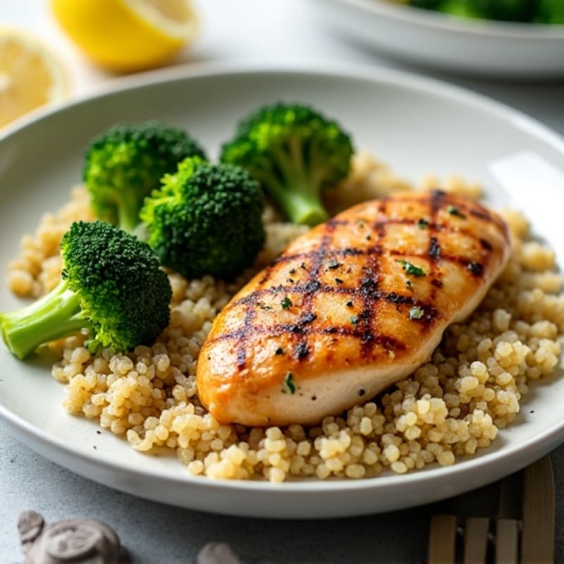 Grilled Chicken Breast with Quinoa and Roasted Broccoli