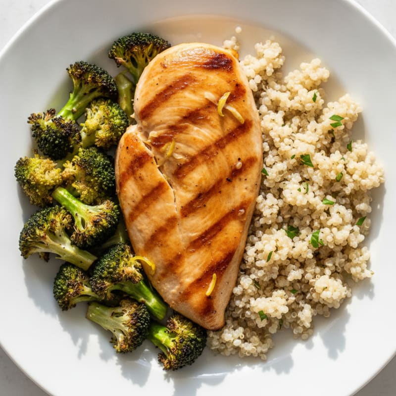 Grilled Chicken Breast with Roasted Broccoli and Quinoa