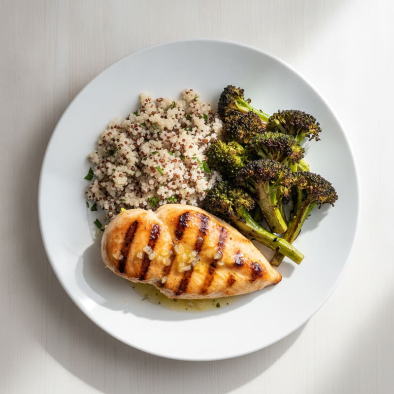 Grilled Chicken Breast with Quinoa and Roasted Broccoli