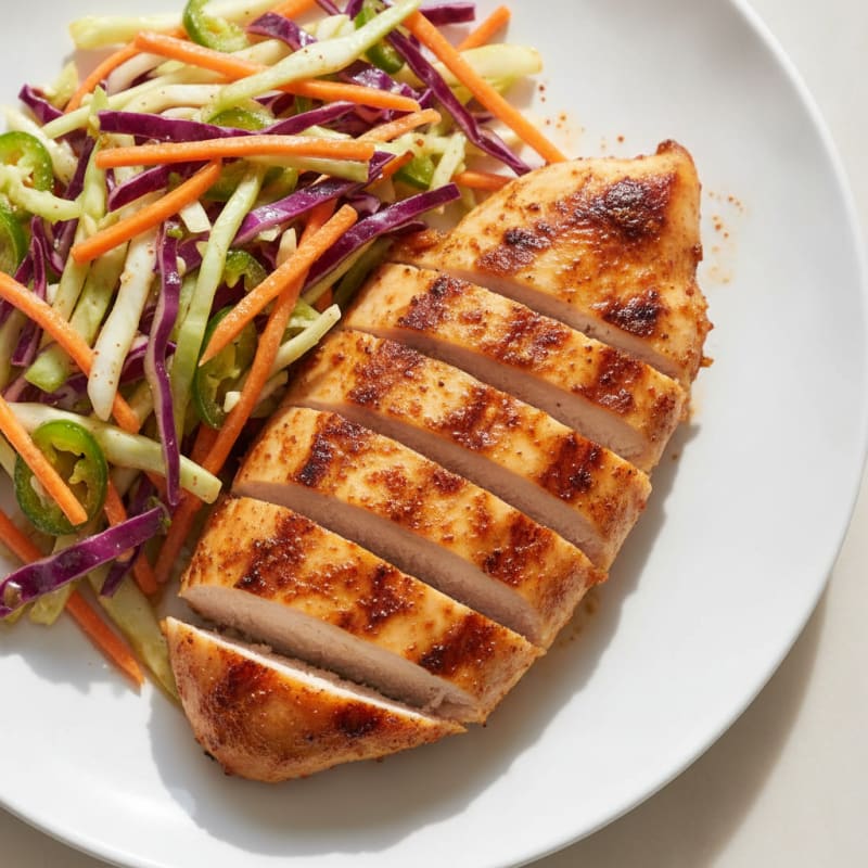 Chili Lime Grilled Chicken Breast with Crunchy Cabbage Slaw