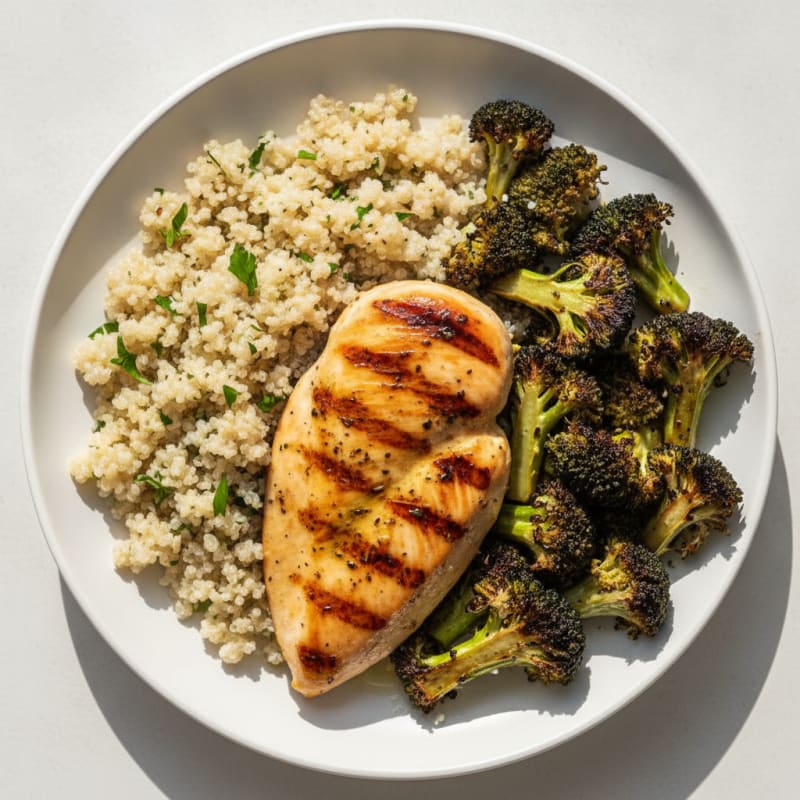 Grilled Chicken Breast with Roasted Broccoli and Quinoa