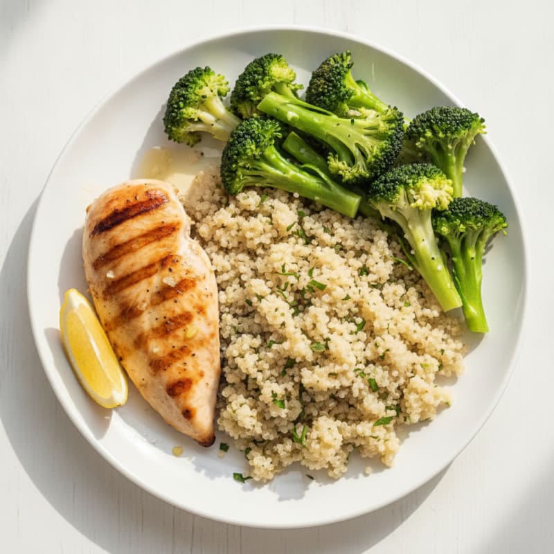 Grilled Chicken Breast with Quinoa and Steamed Broccoli