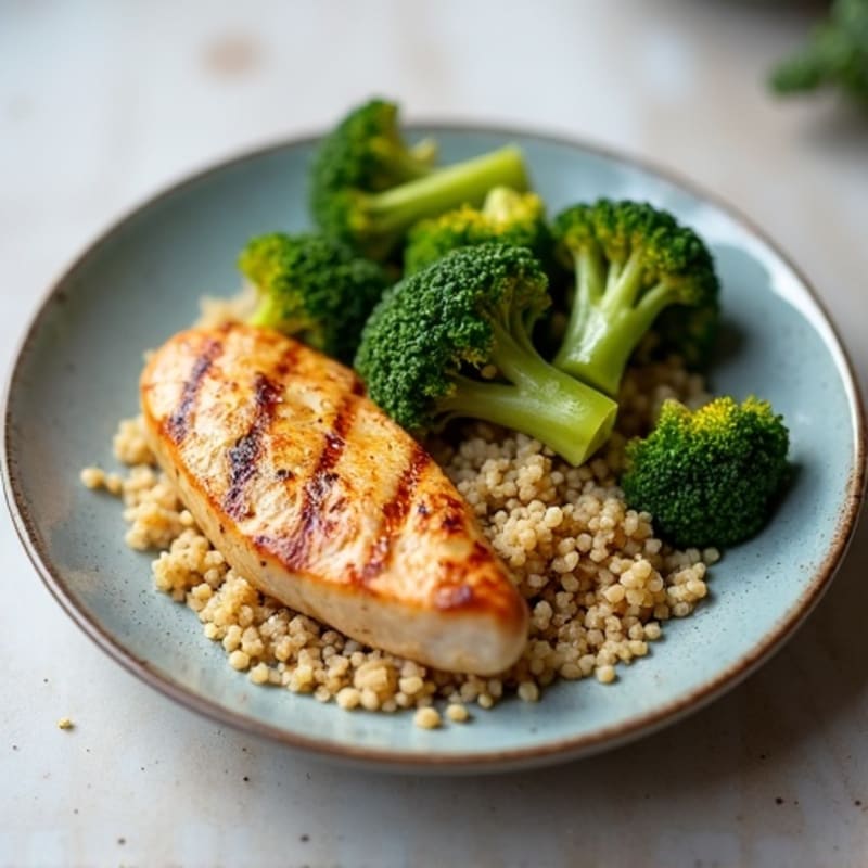 Grilled Chicken Breast with Quinoa and Roasted Broccoli