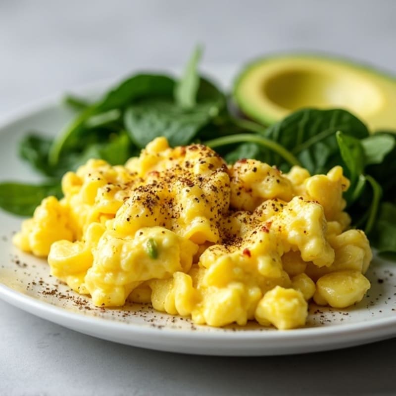 Creamy Scrambled Eggs with Fresh Spinach and Avocado