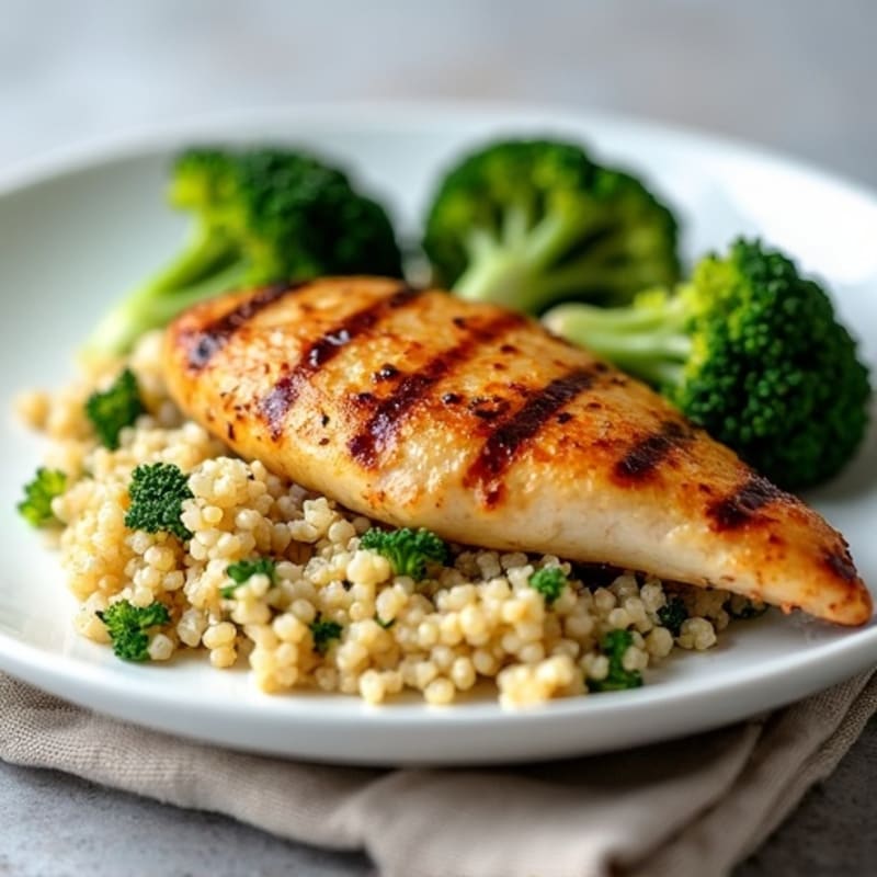 Grilled Chicken Breast with Quinoa and Steamed Broccoli