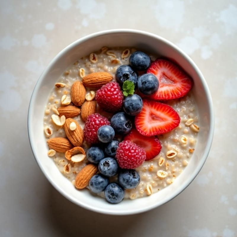 Creamy Protein Oatmeal with Fresh Berries and Toasted Almonds