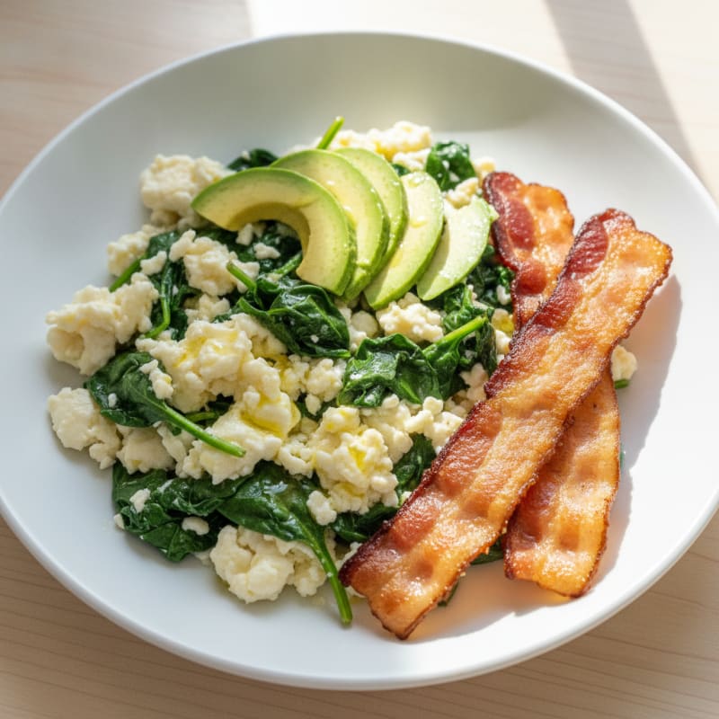 Egg White Scramble with Spinach and Turkey Bacon