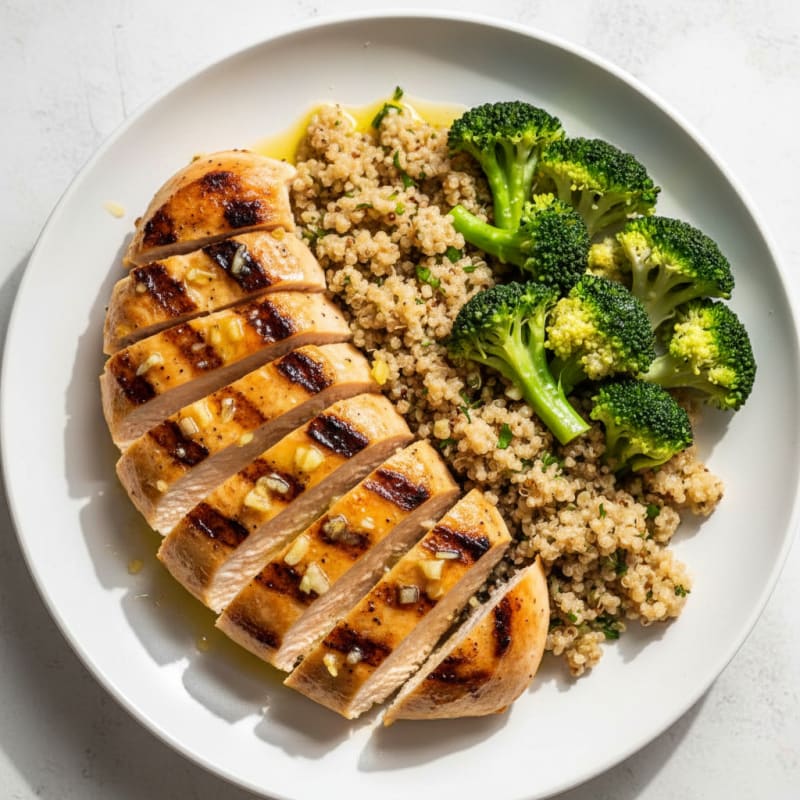 Grilled Chicken Breast with Quinoa and Steamed Broccoli