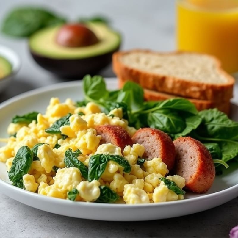 Egg White and Spinach Scramble with Turkey Sausage