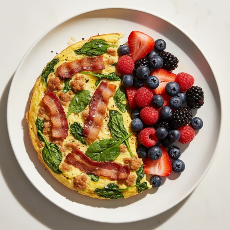Turkey, Spinach, and Bacon Frittata with Fresh Fruit