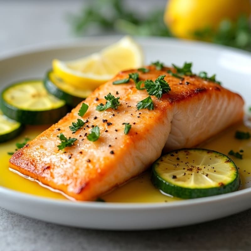 Lemon-Garlic Pan-Seared Salmon with Roasted Zucchini