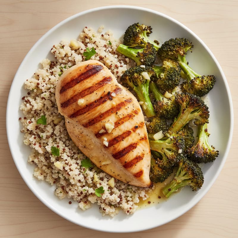 Grilled Chicken Breast with Quinoa and Roasted Broccoli