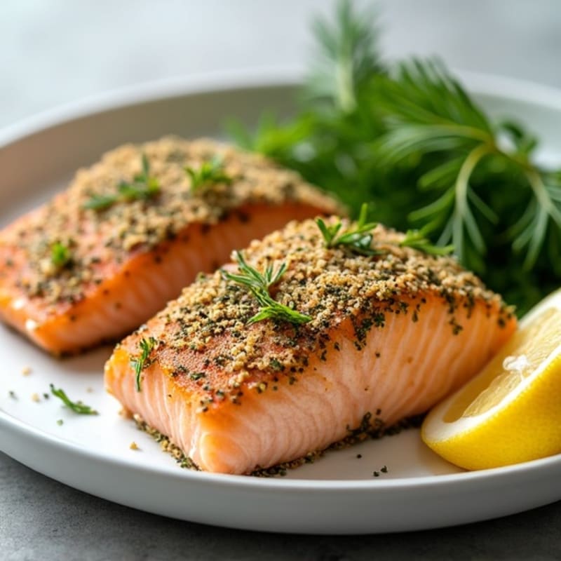 Herb-Crusted Pan Seared Salmon with Lemon