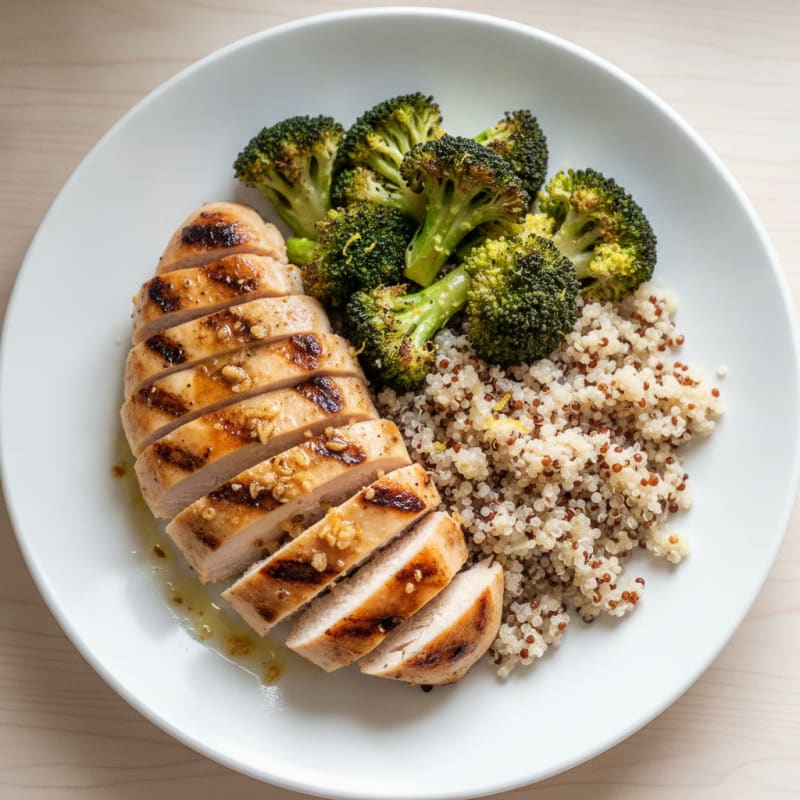 Grilled Chicken Breast with Quinoa and Roasted Broccoli