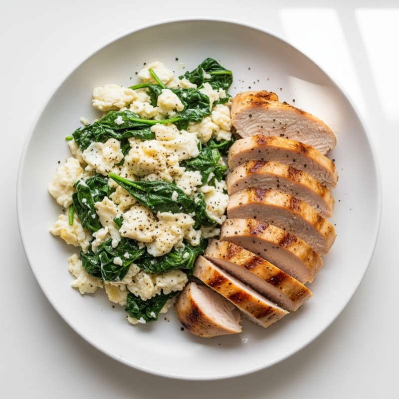 Egg White Spinach Scramble with Grilled Turkey Breast