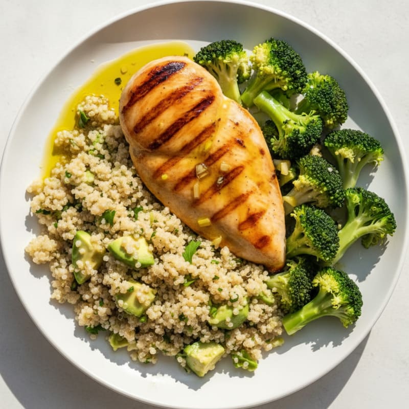Grilled Chicken Breast with Quinoa and Steamed Broccoli
