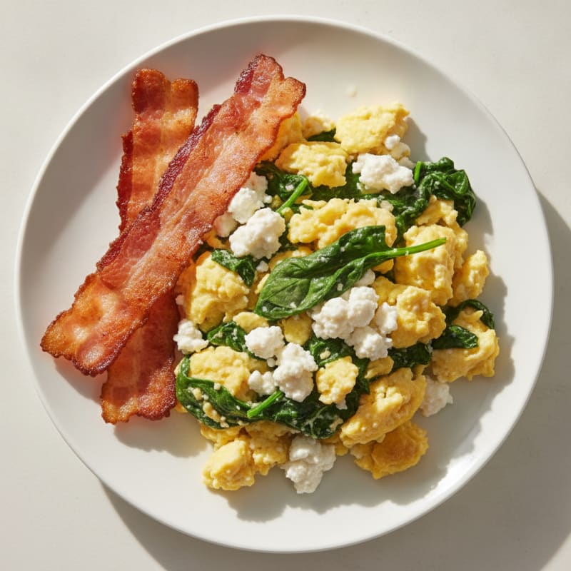 Cottage Cheese Scramble with Spinach and Turkey Bacon