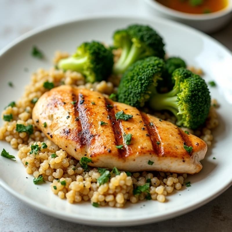 Grilled Chicken Breast with Quinoa and Roasted Broccoli