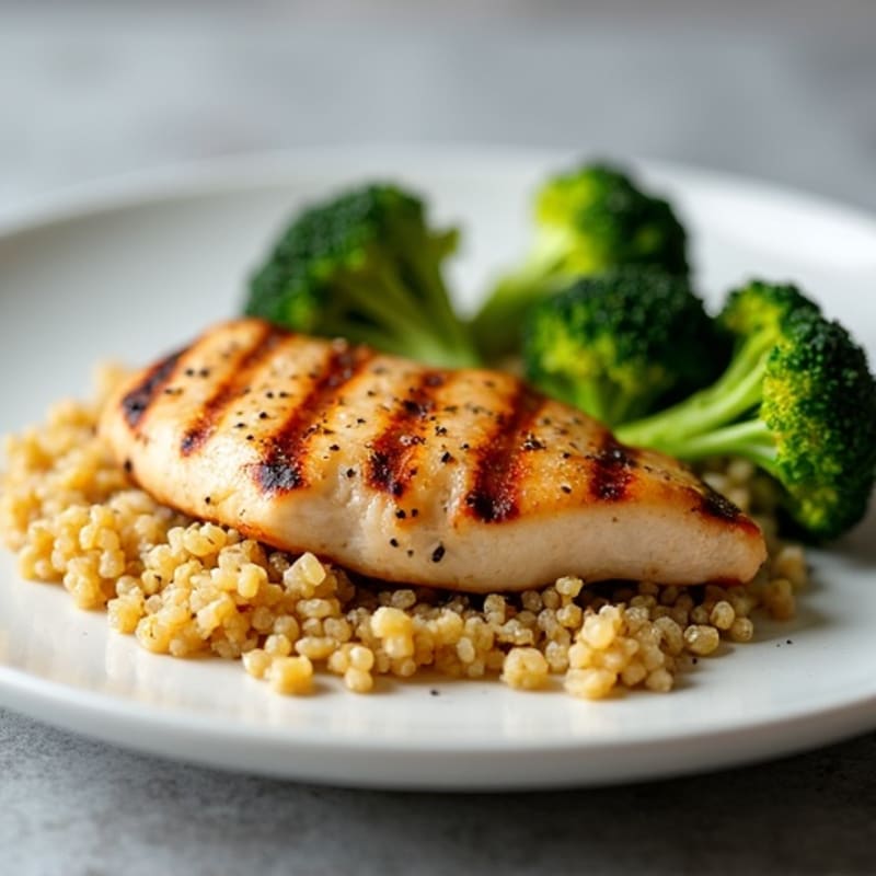 Grilled Chicken Breast with Quinoa and Roasted Broccoli