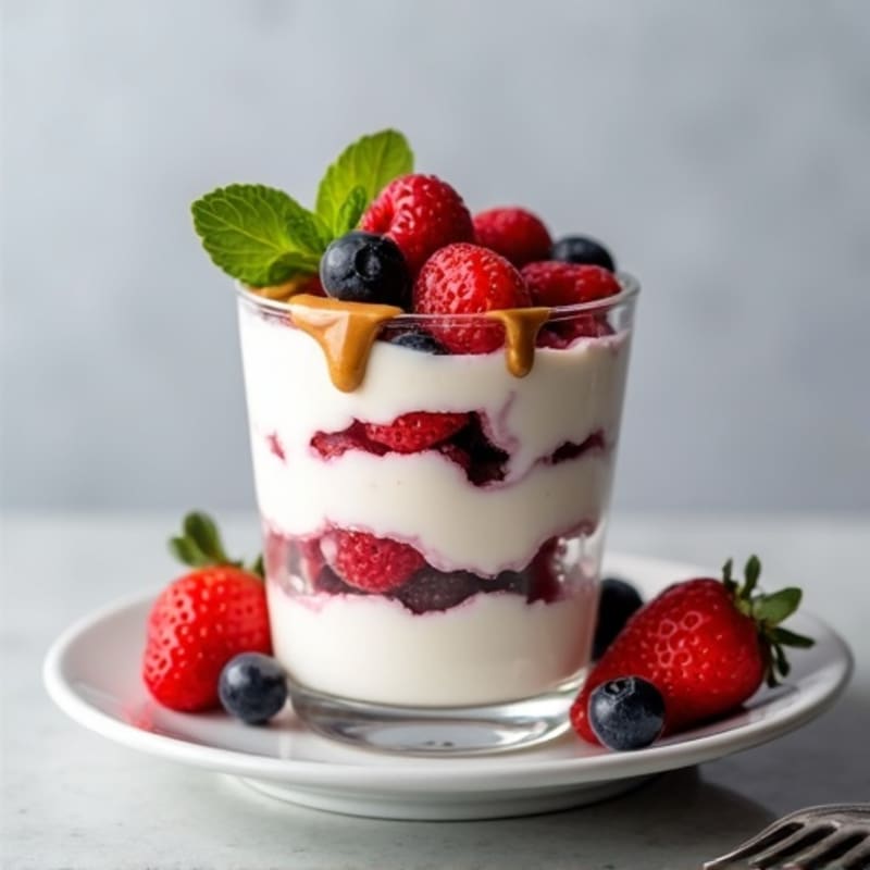 Greek Yogurt Protein Parfait with Mixed Berries and Almond Butter