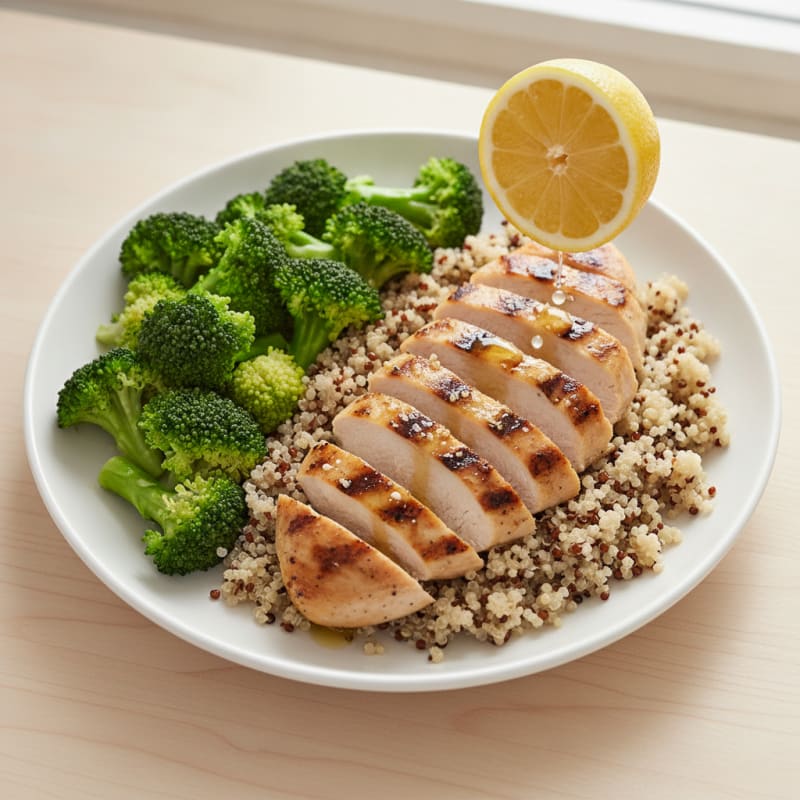 Grilled Chicken Breast with Quinoa and Steamed Broccoli
