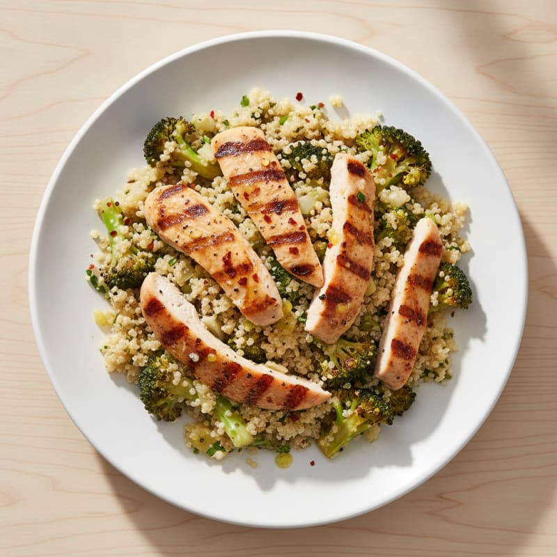 Grilled Chicken Breast Salad with Quinoa and Roasted Broccoli