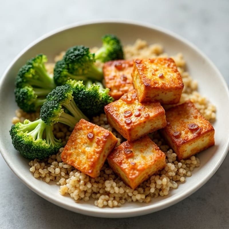 Crispy Peanut Tofu with Roasted Broccoli and Quinoa