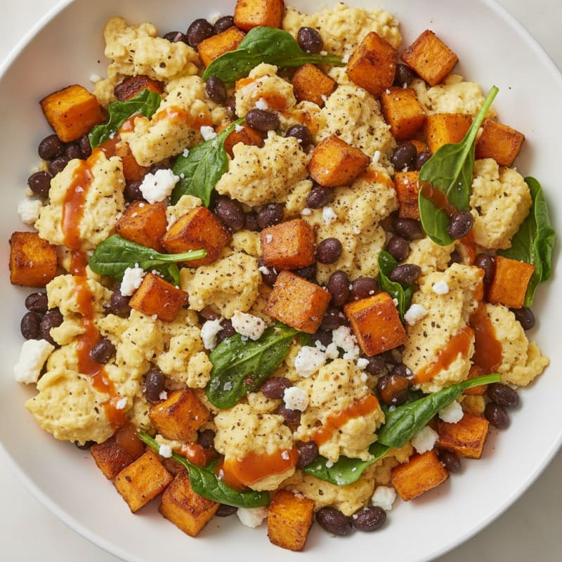 Scrambled Eggs with Sweet Potato Hash