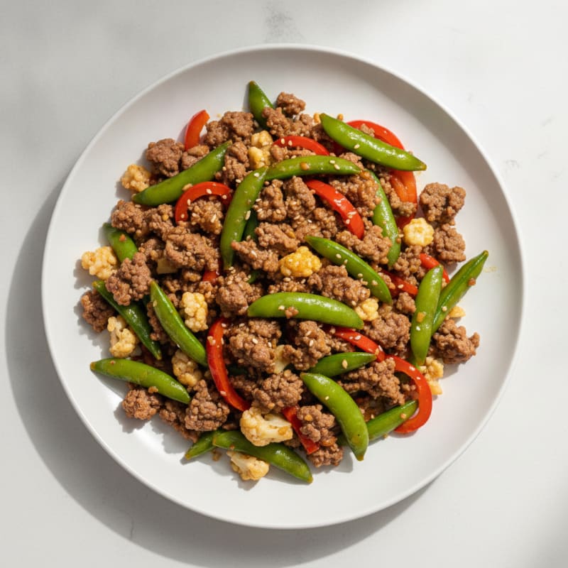 Lean Ground Beef Stir-Fry with Bell Peppers and Snap Peas