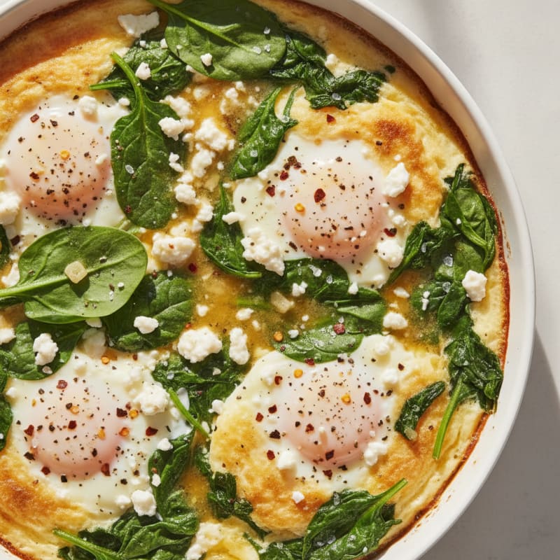 Protein-Packed Baked Eggs with Garlicky Sautéed Spinach