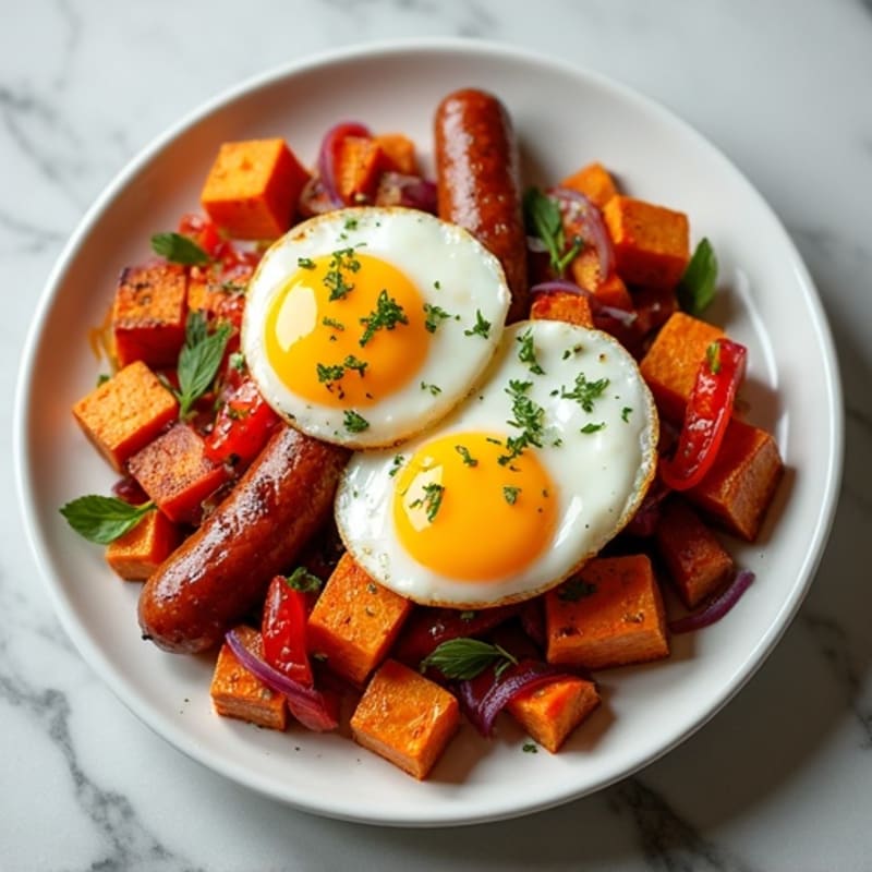 Crispy Herb-Roasted Sweet Potato and Egg Hash