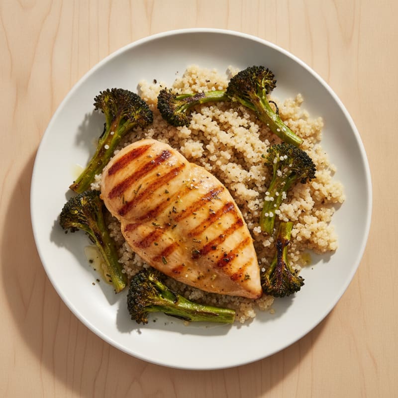 Grilled Chicken Breast with Quinoa and Roasted Broccoli