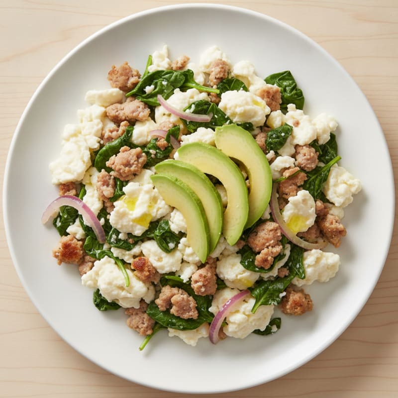 Egg White Scramble with Turkey Sausage and Spinach
