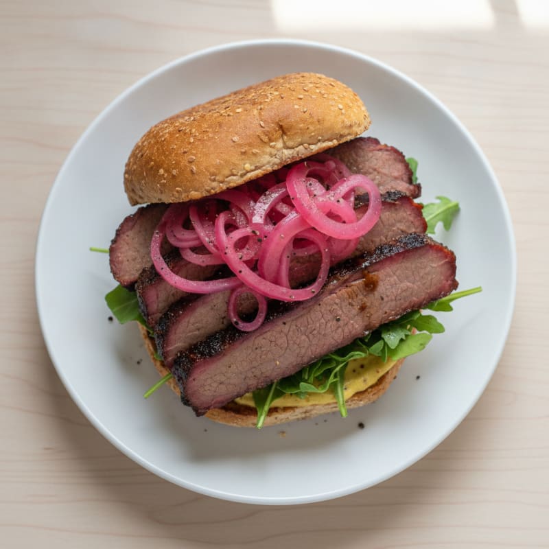 Smoky Brisket Sandwich with Pickled Onions