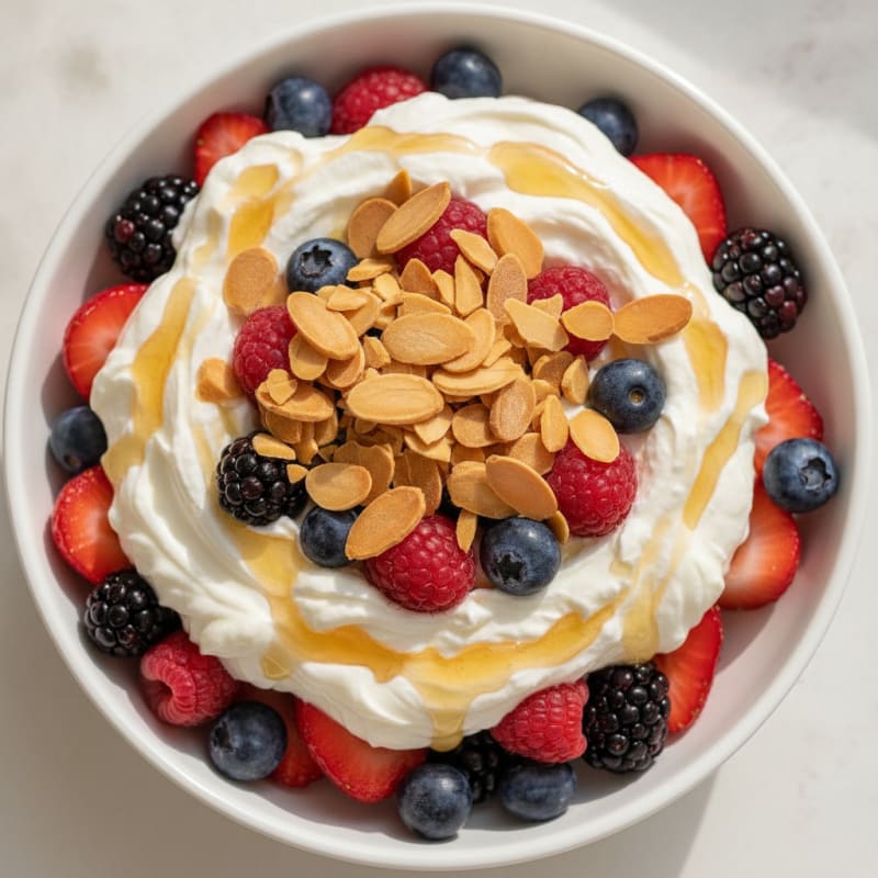 Greek Yogurt Protein Parfait with Mixed Berries and Almonds