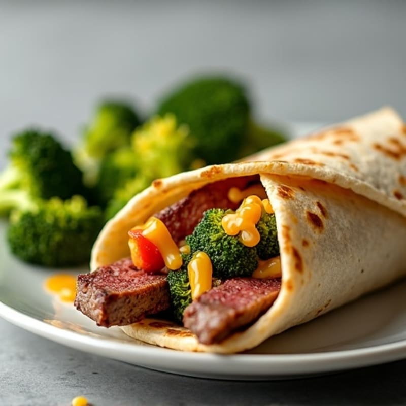 Seared Steak Wrap with Roasted Broccoli and Cheese