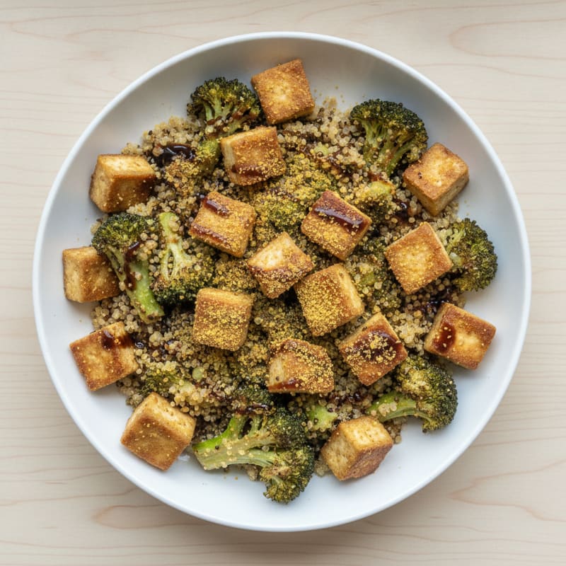 Crispy Tofu and Quinoa Power Bowl with Roasted Broccoli